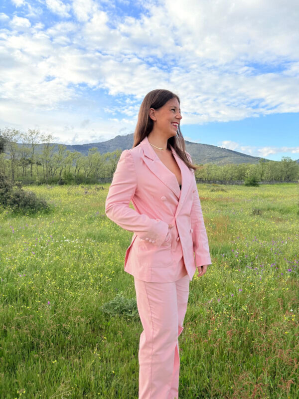 Pantalón Cruzado de Pinzas en Algodón Rosa Palo - Imagen 3
