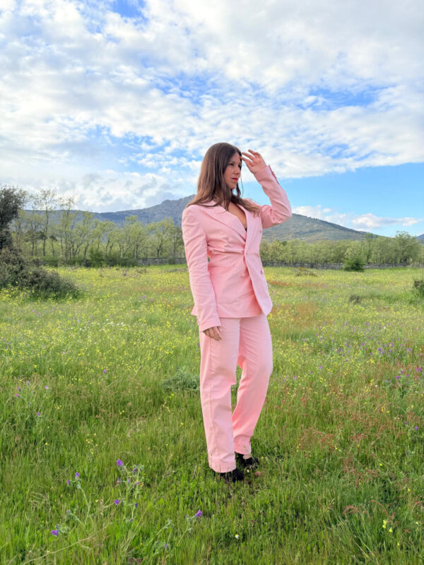 Pantalón Cruzado de Pinzas en Algodón Rosa Palo