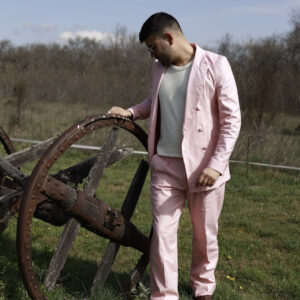 Pantalón Cruzado de Pinzas en Algodón Rosa Palo